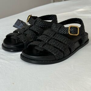 Brand New Massimo Dutti Black Woven Leather Sandals